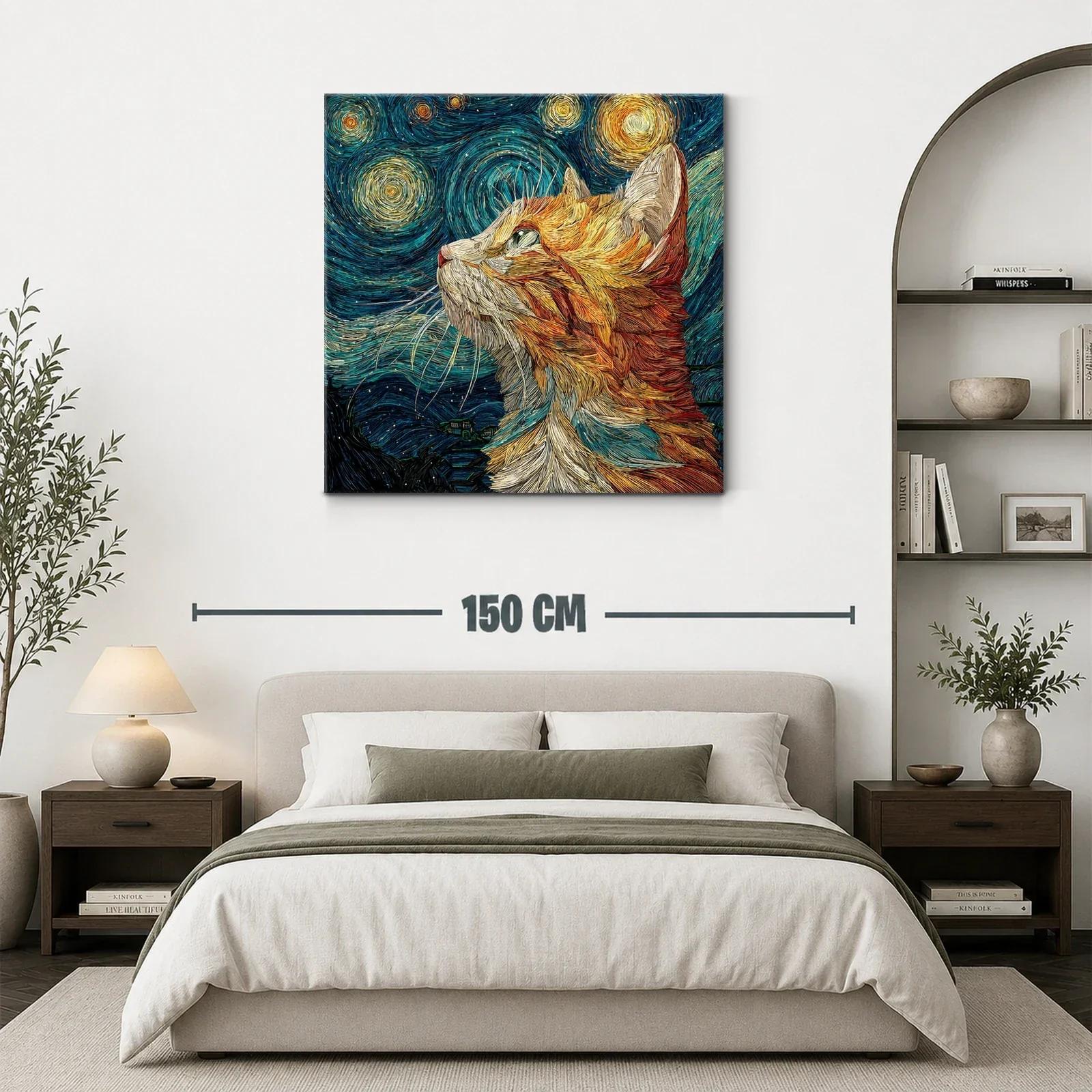 Gato mirando el cielo estrellado con textura vibrante — miniatura 3