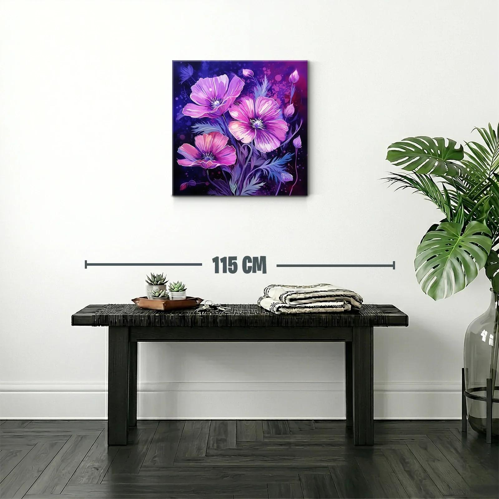 Cuadro floral vibrante con tonos púrpura y rosa — miniatura 2