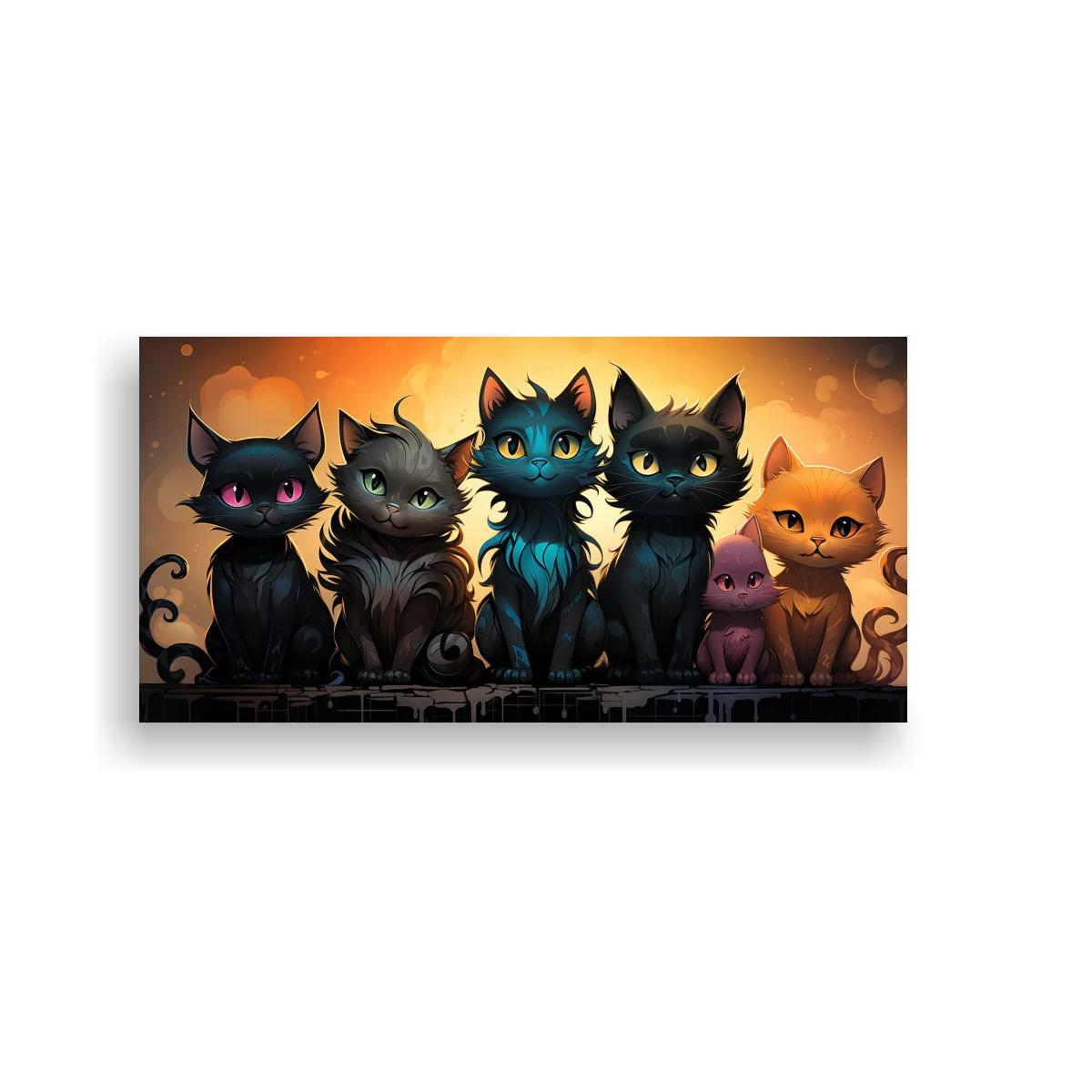 Cuadro grupo de gatos con fondo brillante y contraste cálido — imagen principal