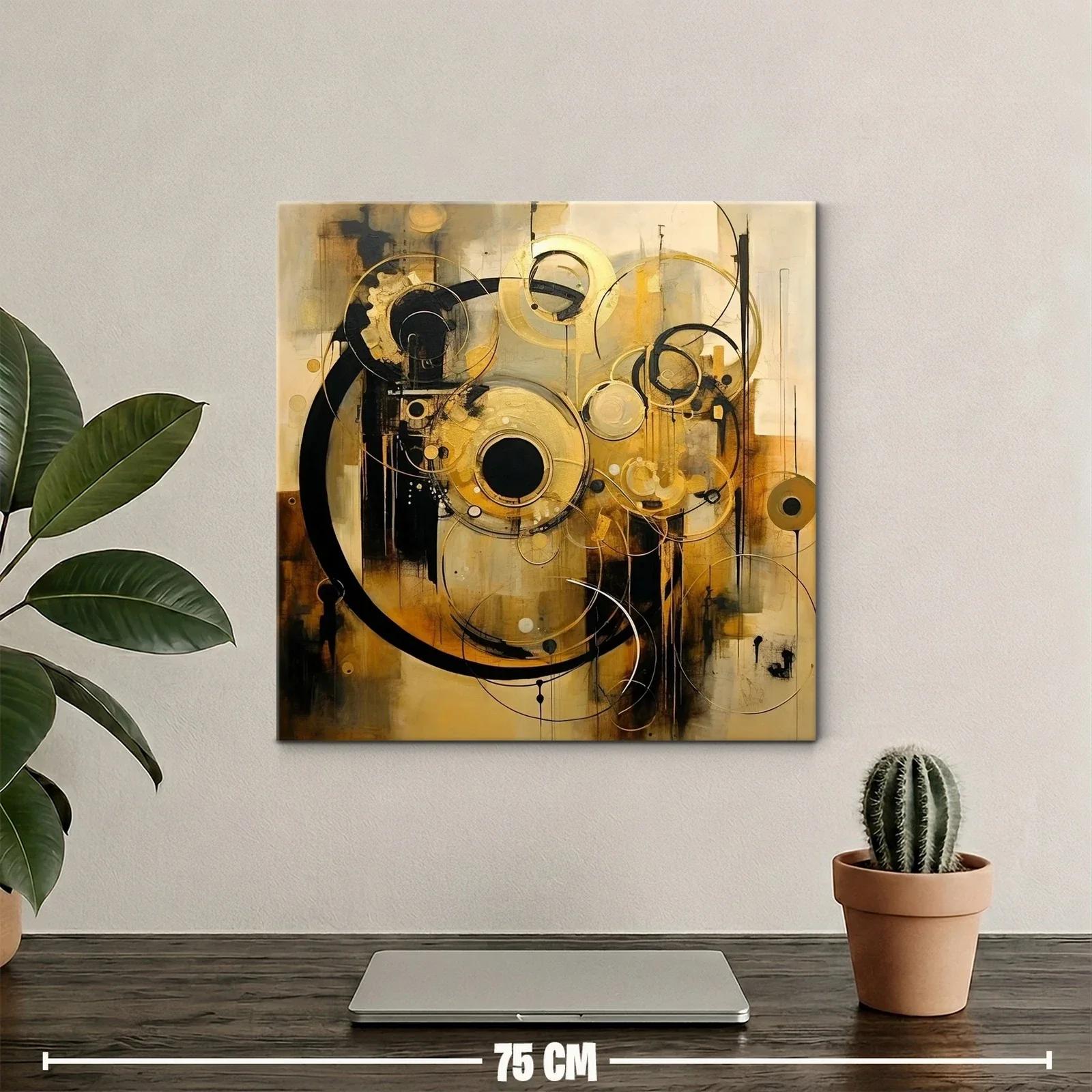 Composición abstracta con círculos dorados y negros en tonos tierra — miniatura 2