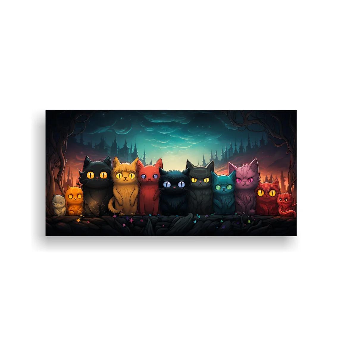 Cuadro fila de gatos de colores con ojos brillantes — imagen principal