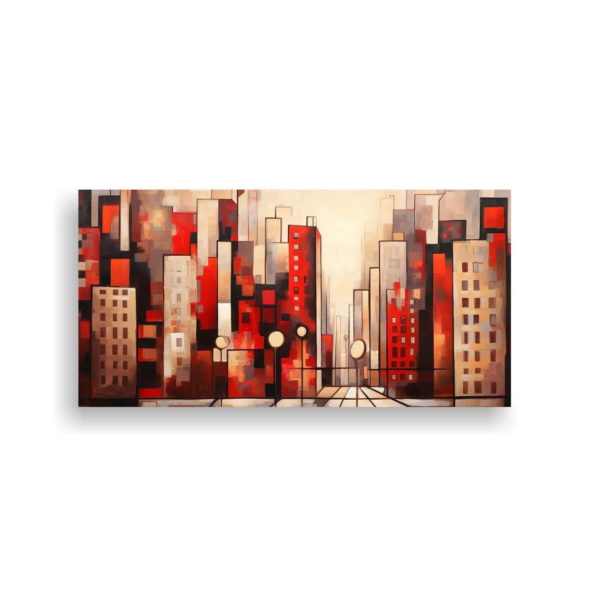 Cuadro skyline urbano abstracto con ventanas en rejilla — imagen principal