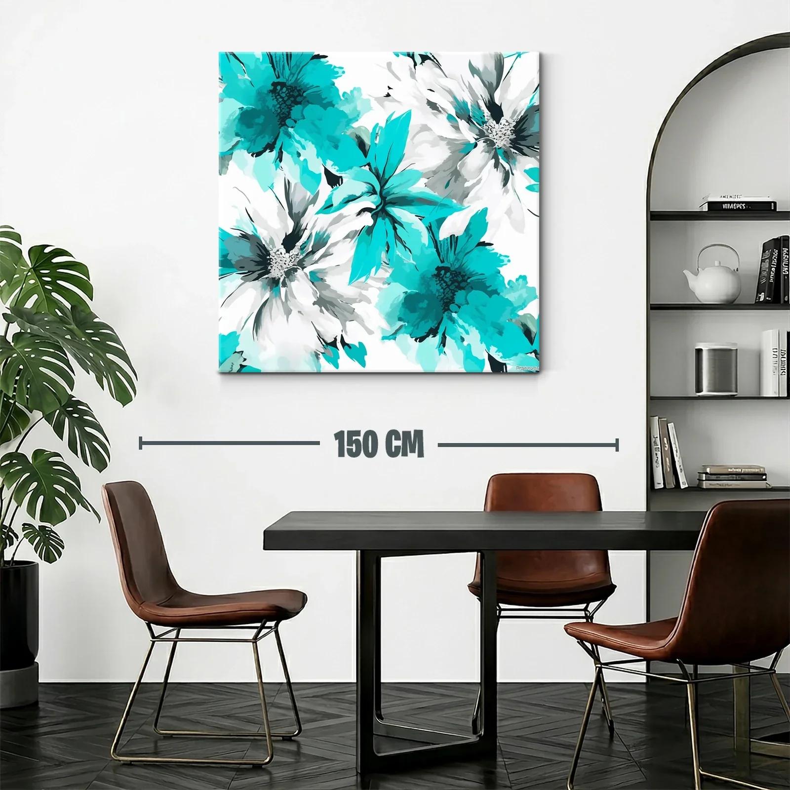 Cuadro floral con tonos turquesa y blanco vibrante — miniatura 2