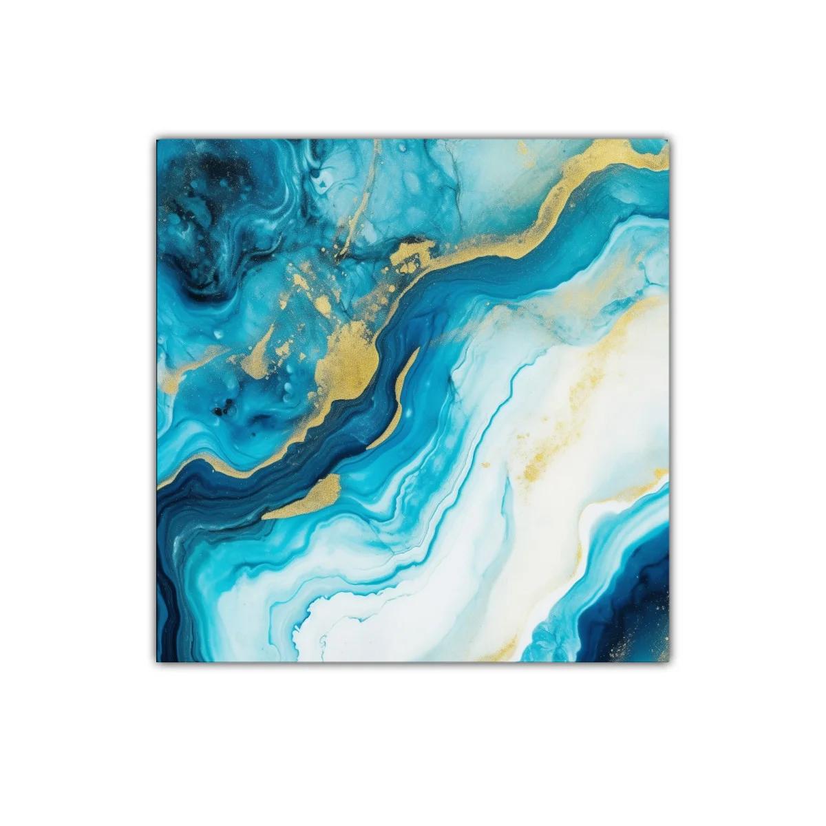 Cuadro abstracto en tonos azul y dorado para decorar — miniatura 1