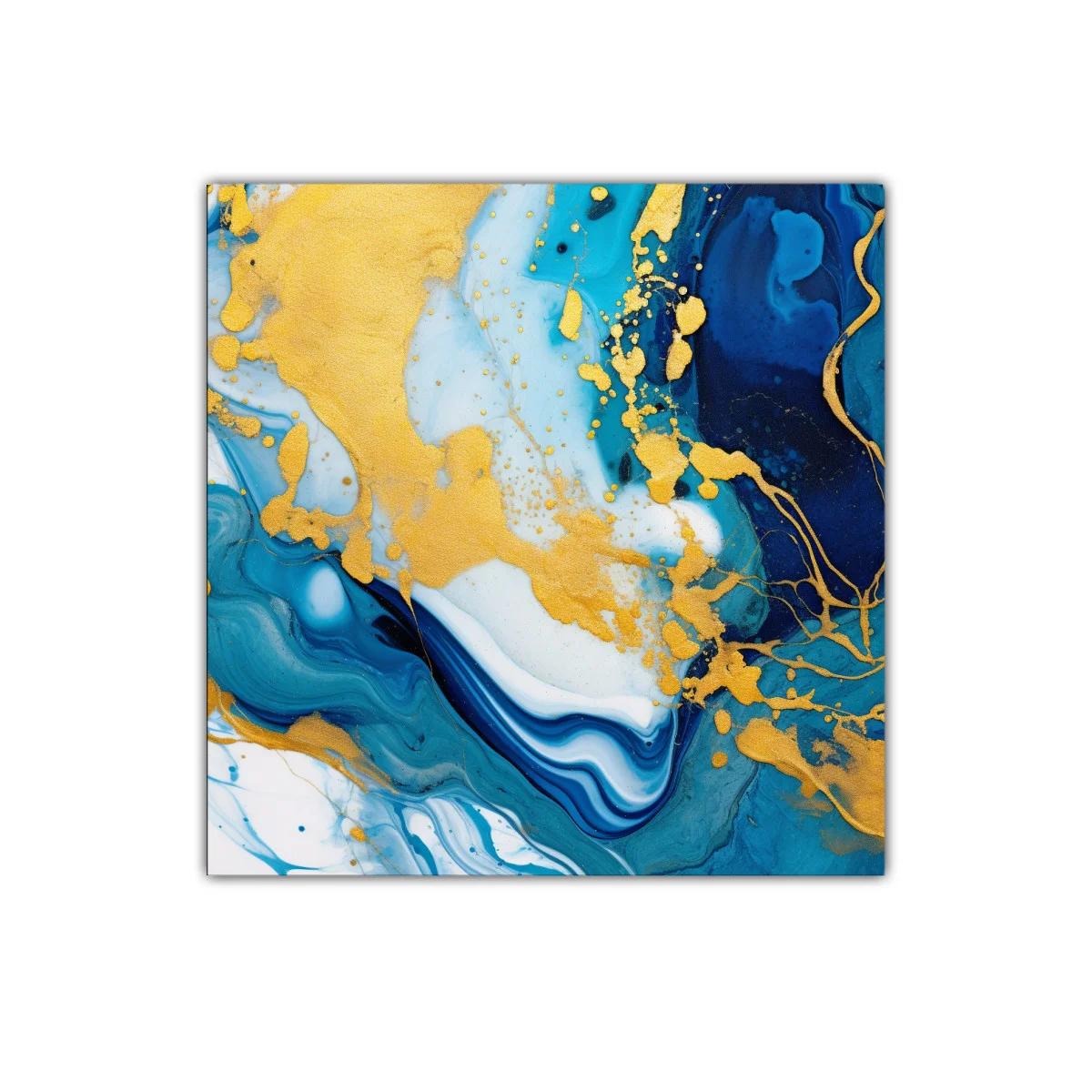 Cuadro abstracto en tonos azul y dorado para decoración — miniatura 1