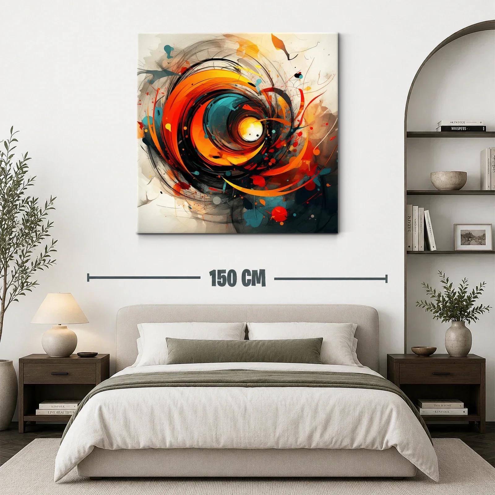 Cuadro abstracto con remolino de tonos cálidos y contrastes vibrantes — miniatura 3