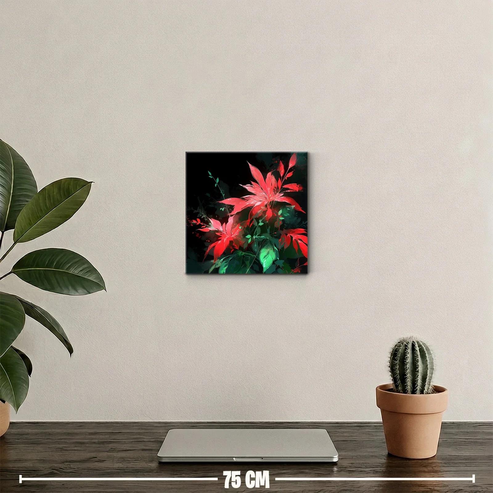 Vibrantes flores rojas con hojas verdes sobre fondo oscuro — miniatura 2