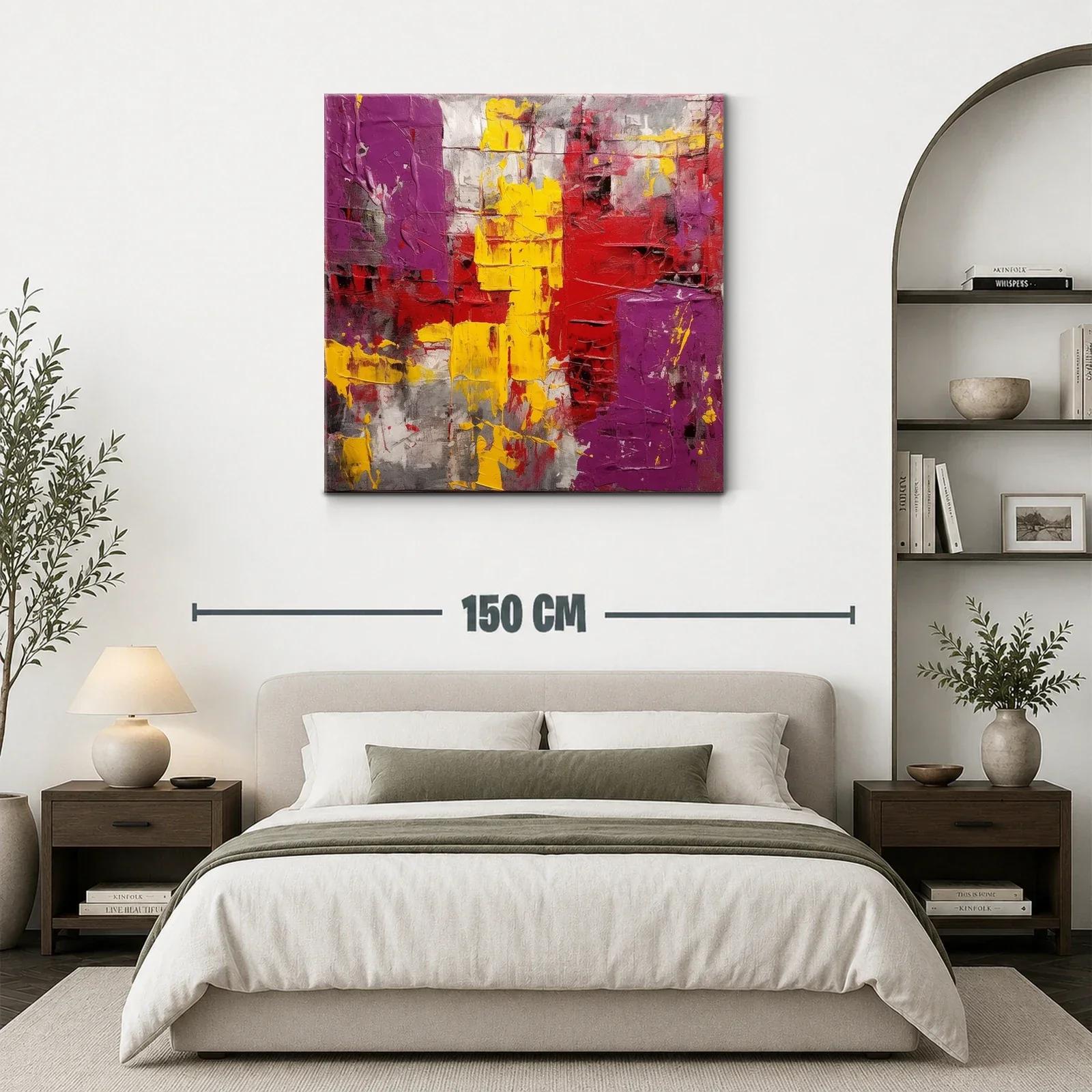 Cuadro abstracto en tonos vivos rojos amarillos y morados — miniatura 3