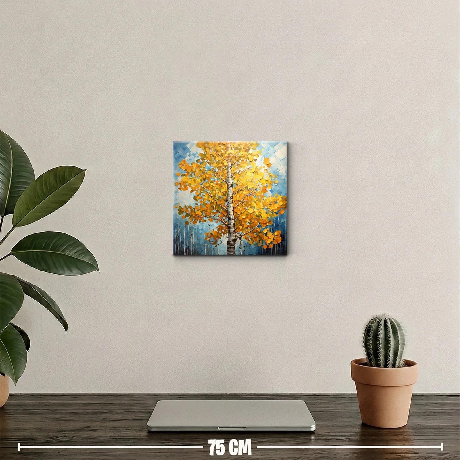 Árbol otoñal con vibrantes hojas doradas y cielo azul — miniatura 2