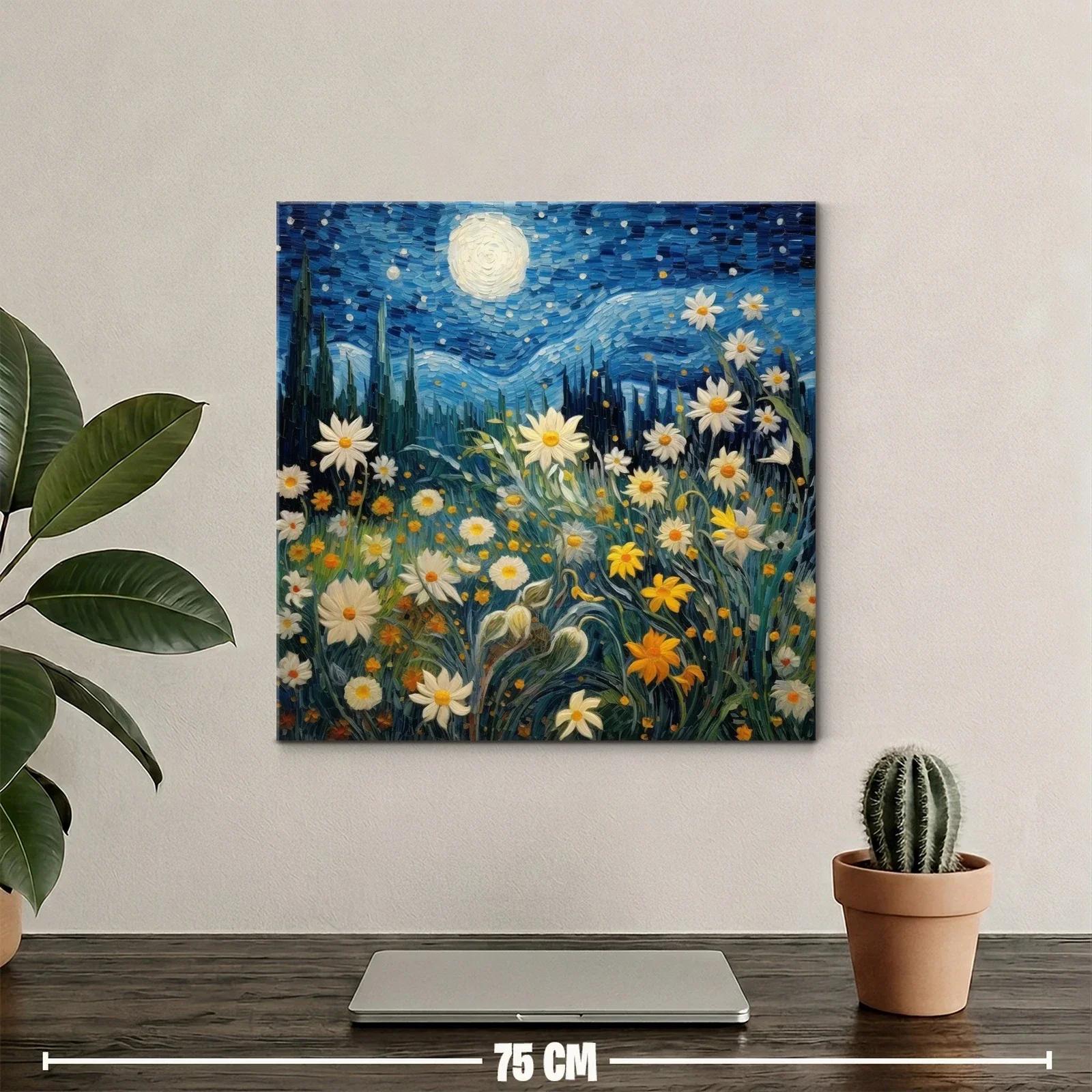 Jardín de flores bajo cielo estrellado y luna llena — miniatura 2