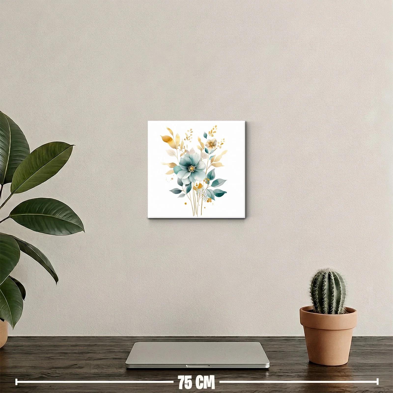 Cuadro Floral con Tonos Azulados y Dorados Elegantes — miniatura 2