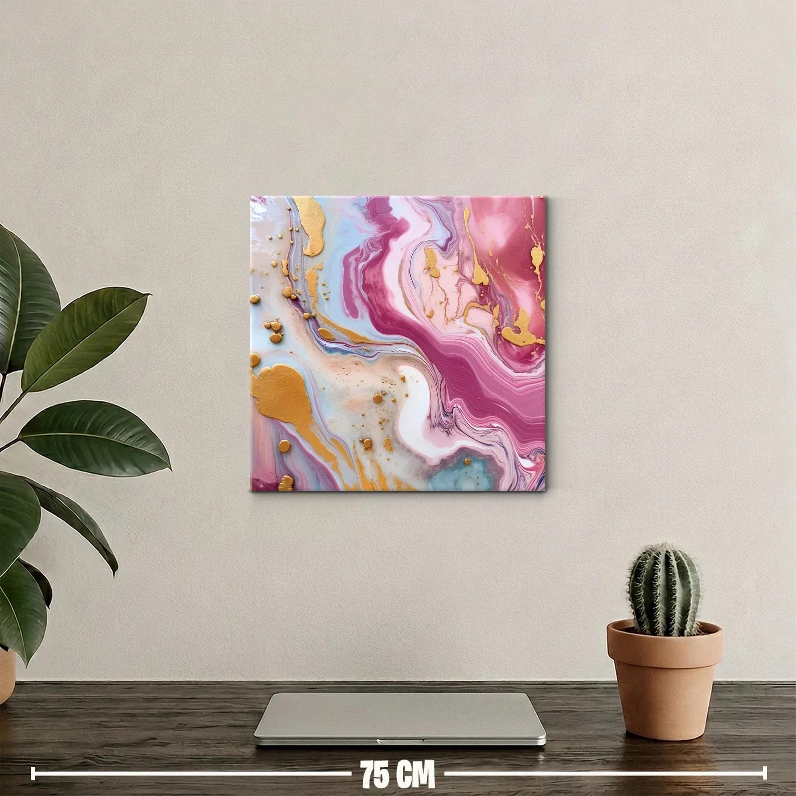 Cuadro abstracto con tonos rosas dorados y suaves contrastes — miniatura 2