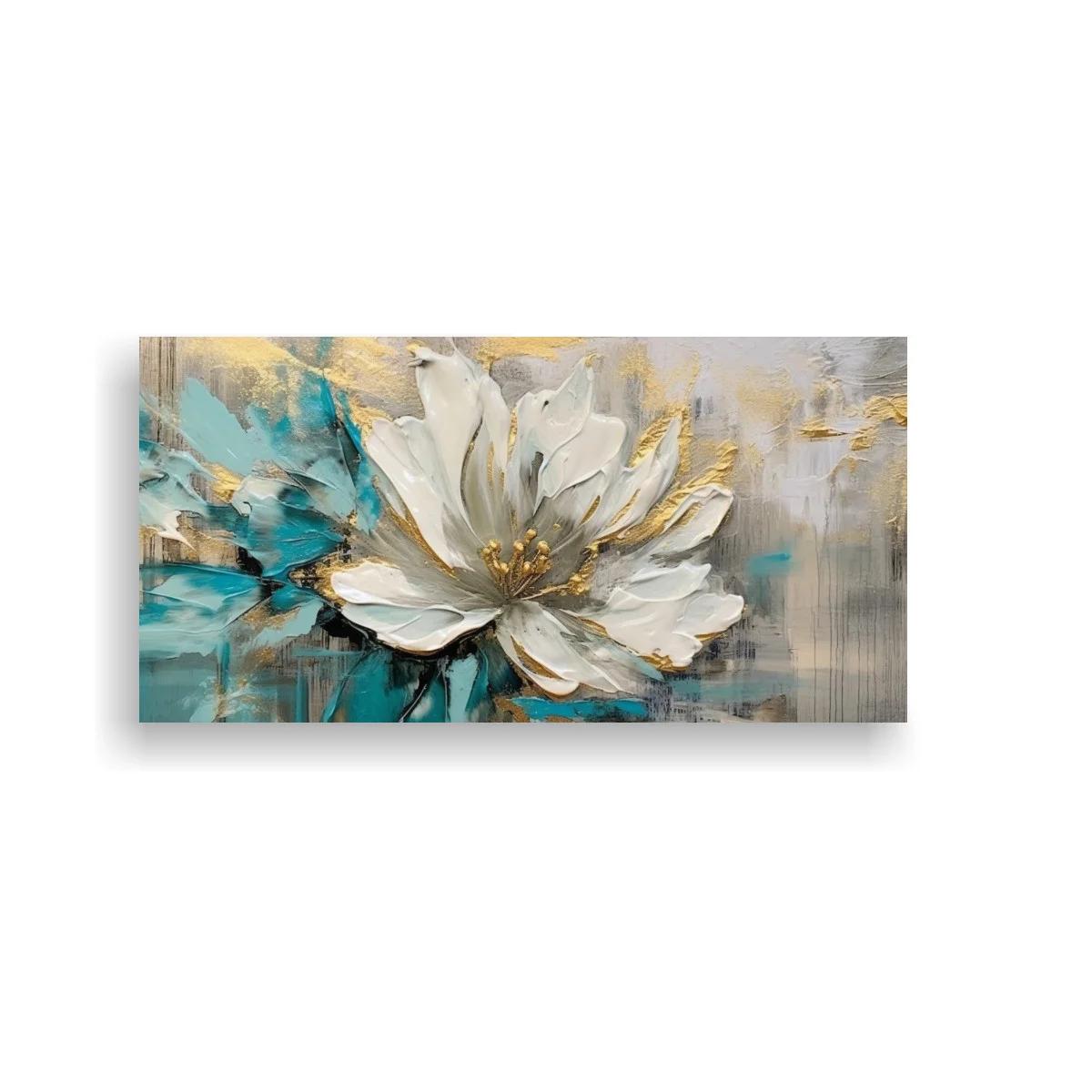 Cuadro flor de loto blanca con manchas turquesa — imagen principal