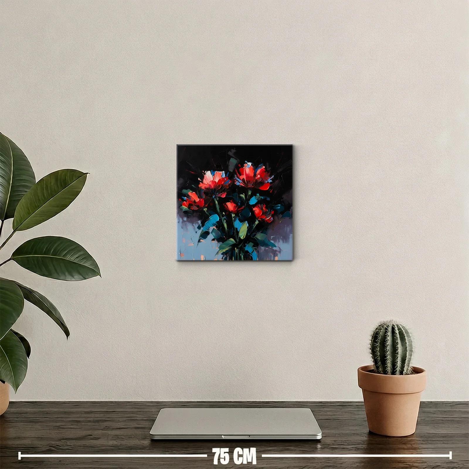 Cuadro floral con flores rojas y fondo oscuro — miniatura 2