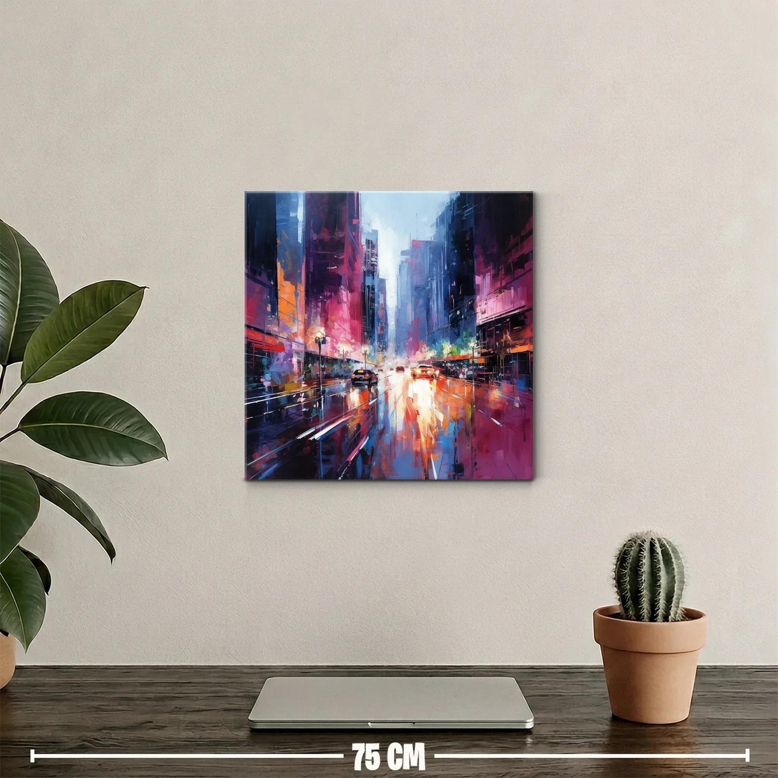 Ciudad vibrante al atardecer con reflejos intensos — miniatura 2