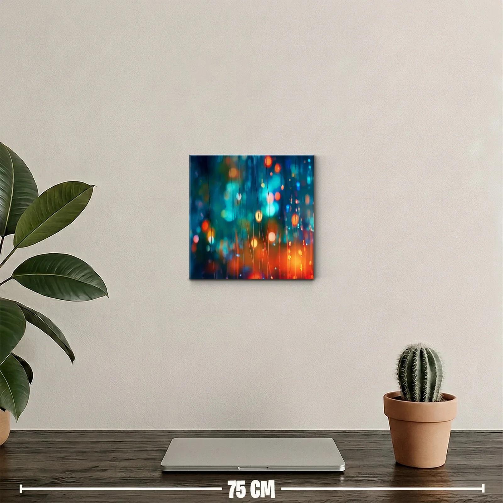 Cuadro abstracto con luces en tonos azul y naranja vibrante — miniatura 2