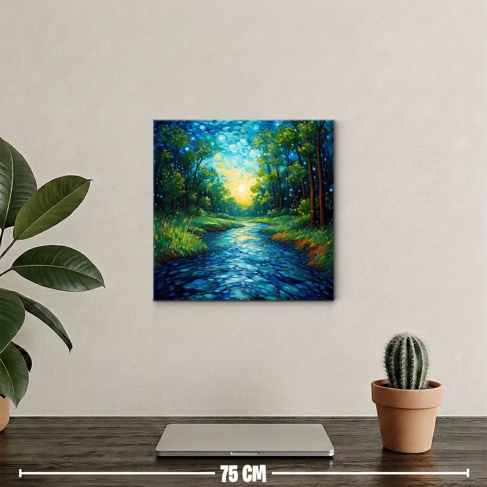Bosque iluminado al amanecer reflejado en el río — miniatura 2