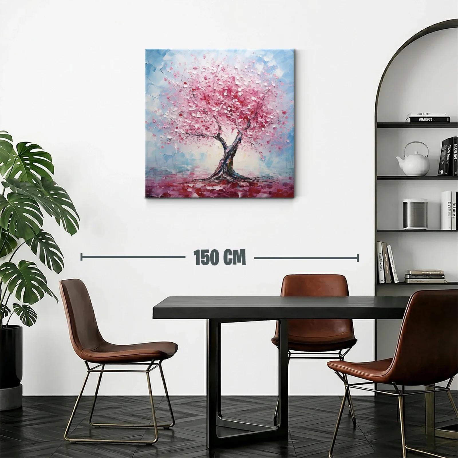 Árbol de flores rosas con fondo azul y rojo vibrante — miniatura 2