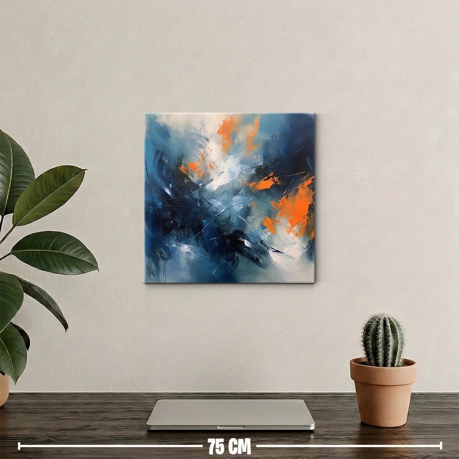 Cuadro abstracto con tonos azulados y naranjas vibrantes — miniatura 2