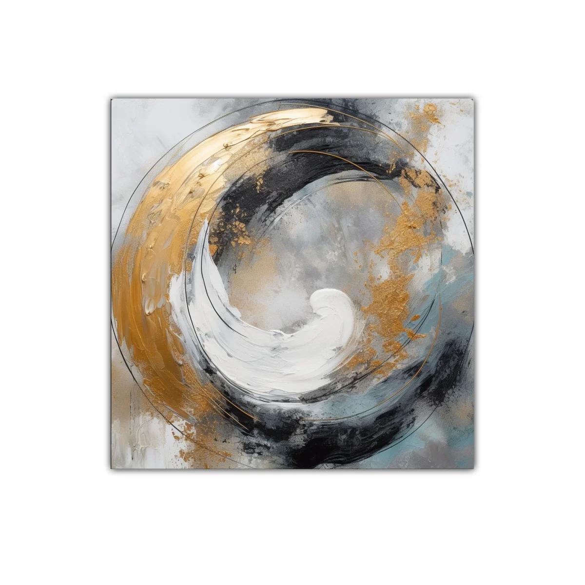 Cuadro Abstracto con Espirales Doradas y Tonos Neutros — miniatura 1