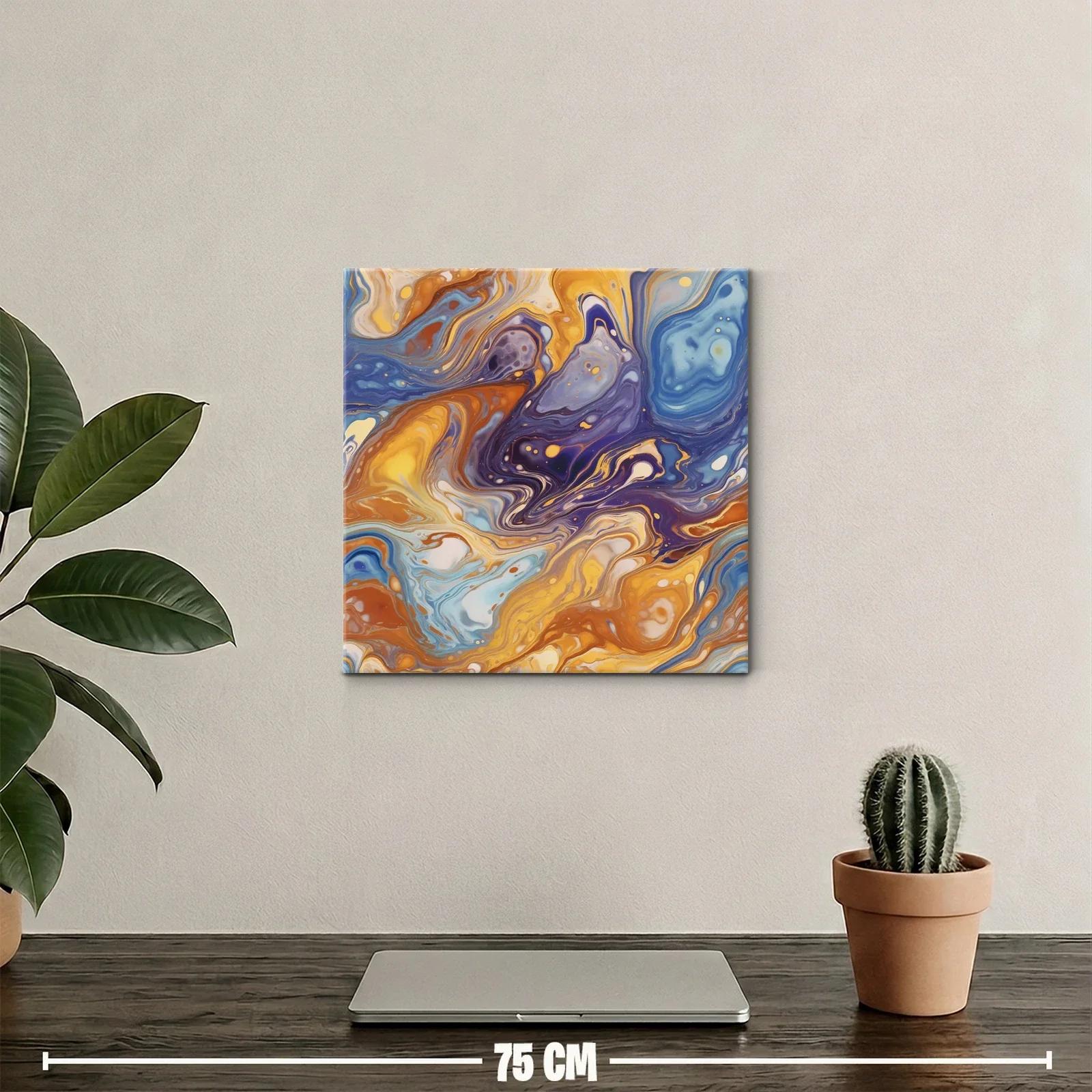 Cuadro abstracto en tonos cálidos y azules vibrantes — miniatura 2