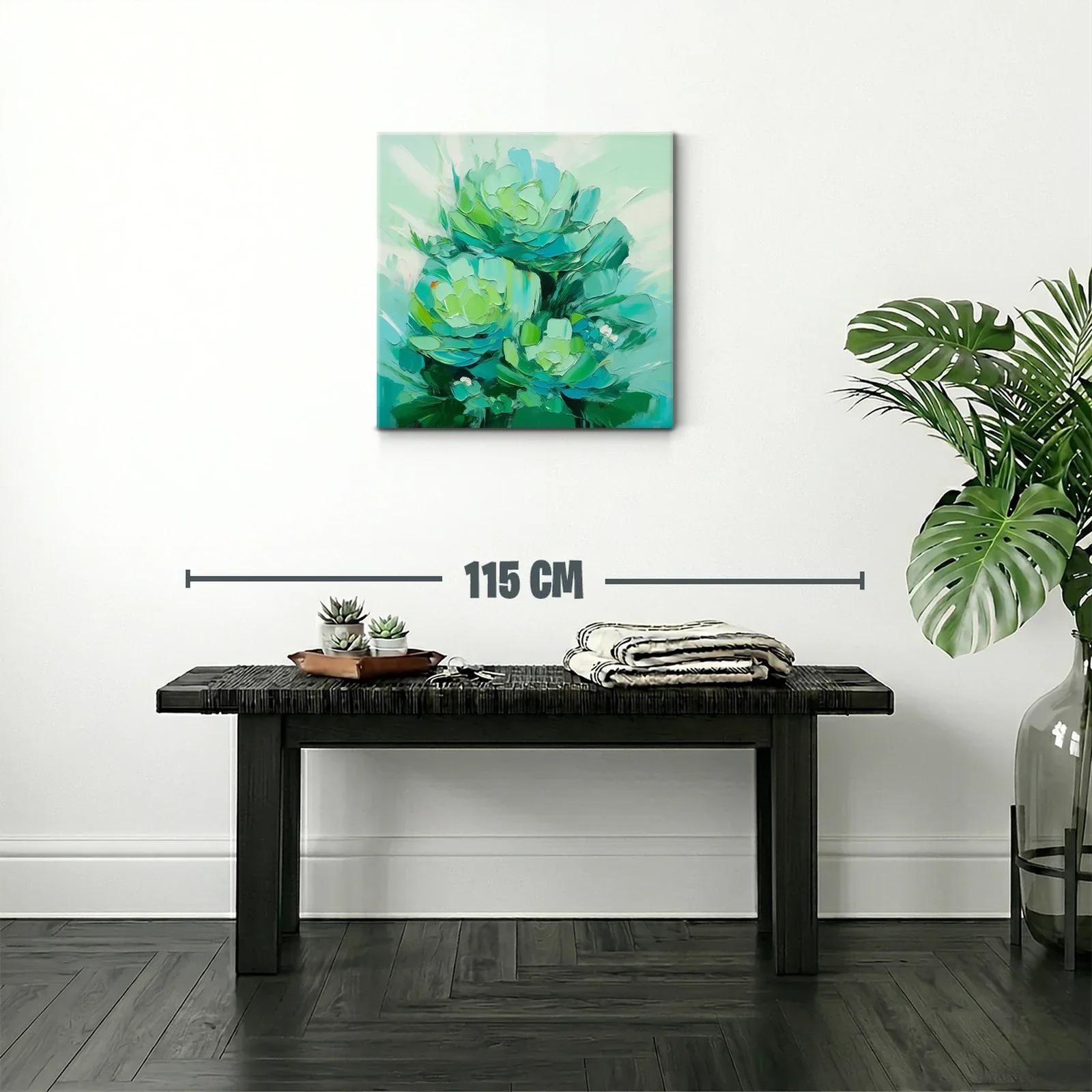 Cuadro abstracto con flores en tonos verdes y azules — miniatura 2