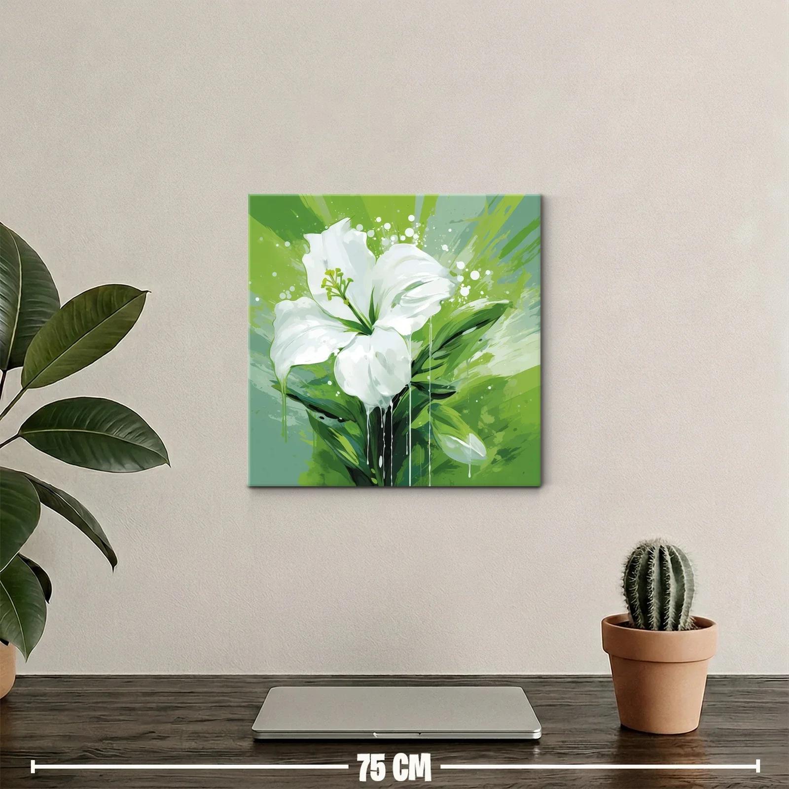 Cuadro floral con elegante azucena blanca y fondo verde vibrante — miniatura 2