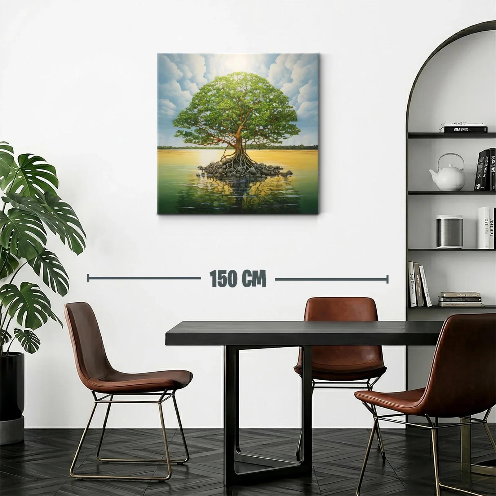 Árbol solitario sobre lago en tranquila puesta de sol — miniatura 2