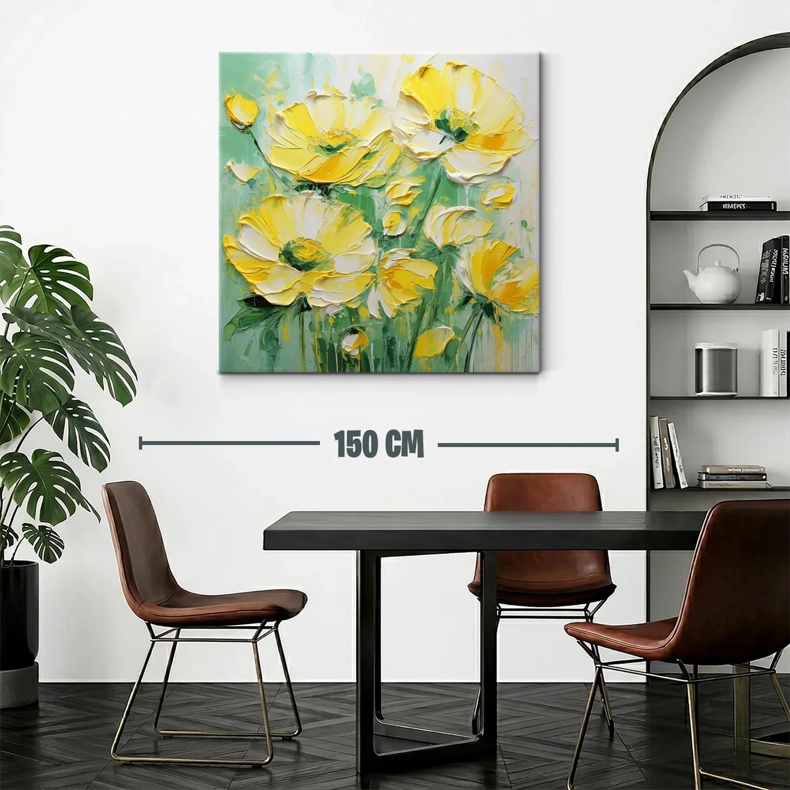 Cuadro floral en amarillo vibrante y verde suave — miniatura 2