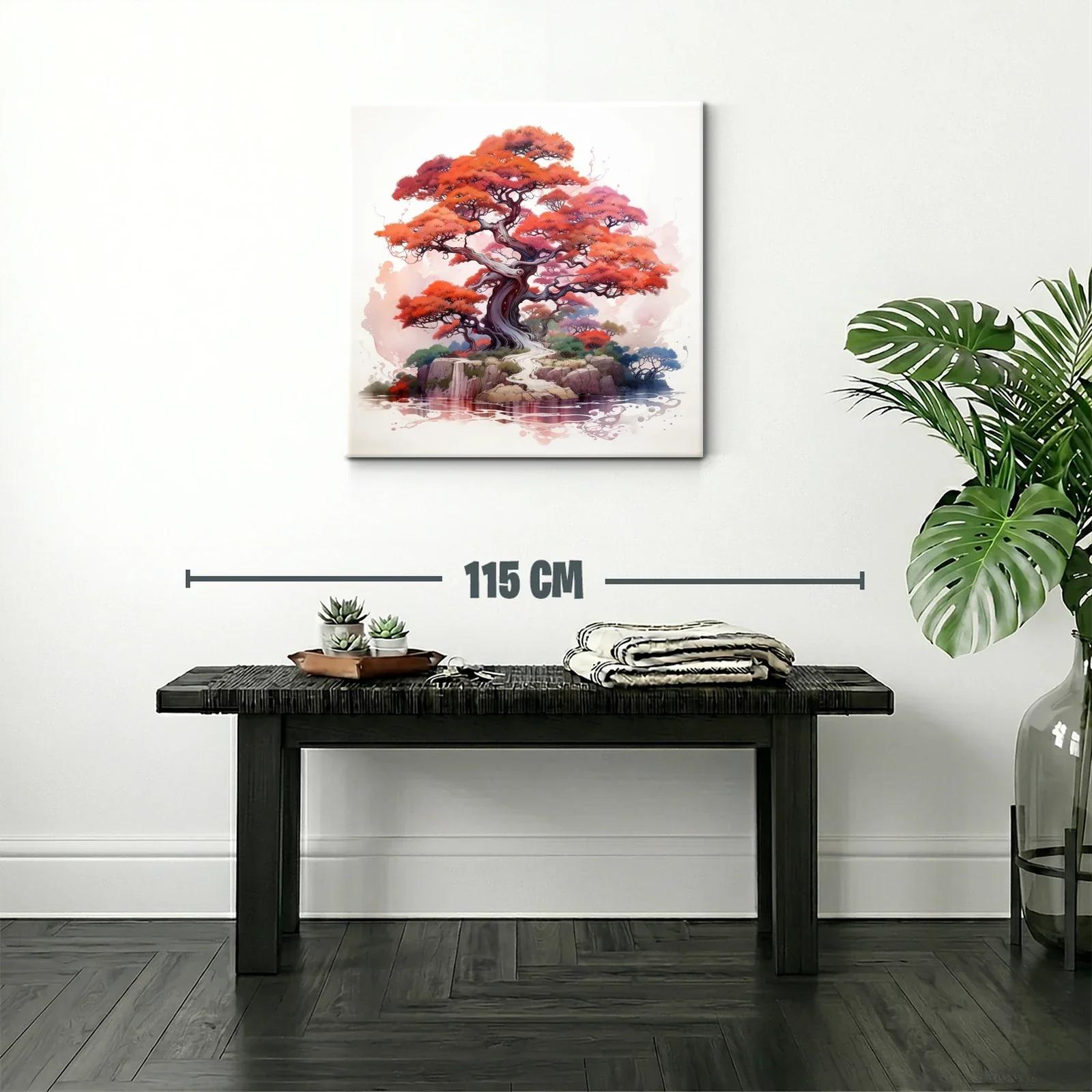 Árbol rojo y paisaje sereno con reflejo en el agua — miniatura 2