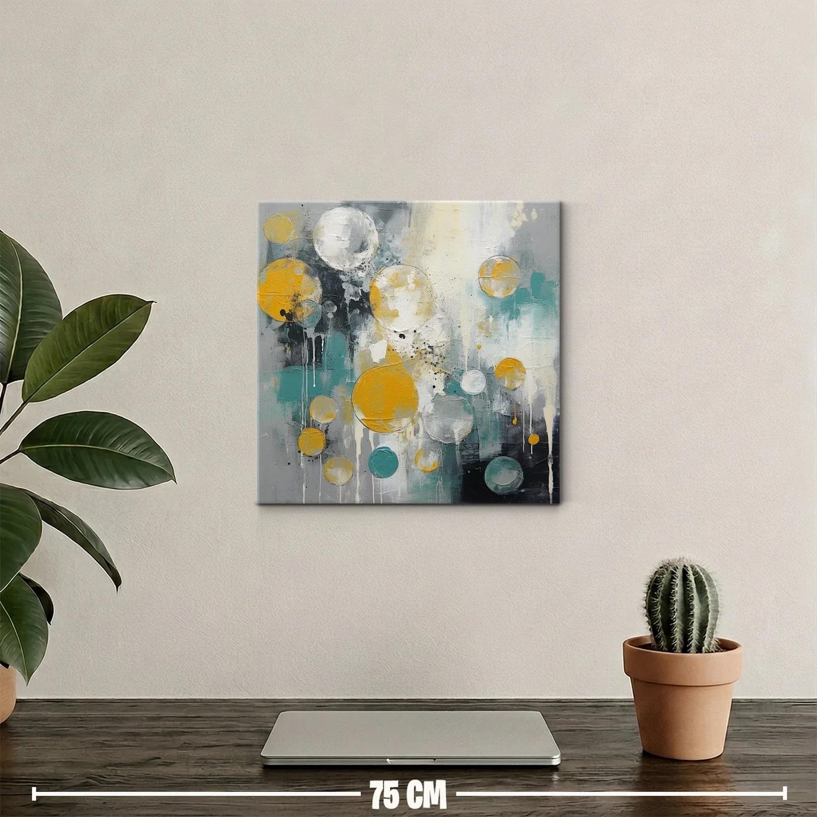 Cuadro abstracto con esferas doradas y tonos azulados — miniatura 2