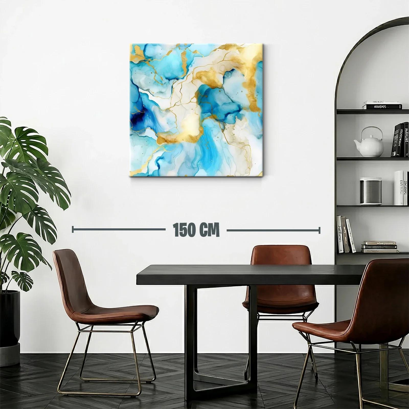 Cuadro abstracto azul y dorado con diseño fluido elegante — miniatura 2