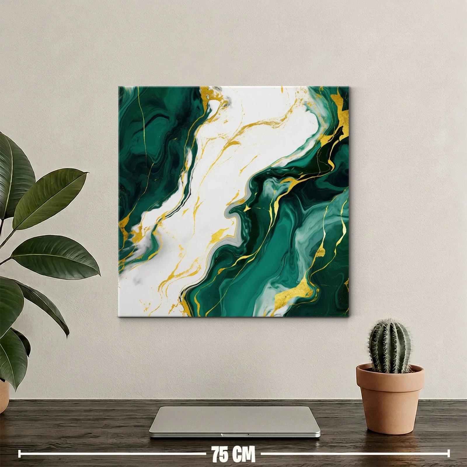 Cuadro abstracto con tonos verdes y detalles dorados — miniatura 2