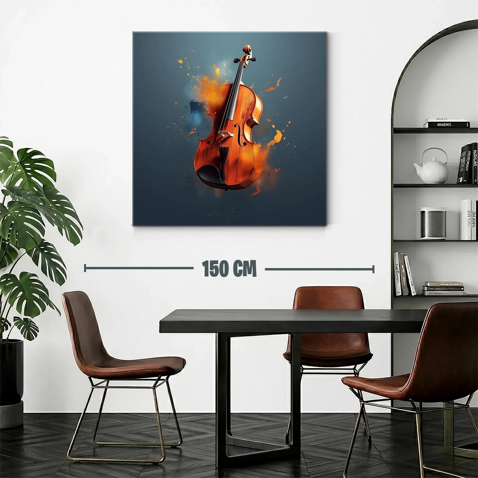 Violín con efectos de pintura vibrante sobre fondo azul — miniatura 2