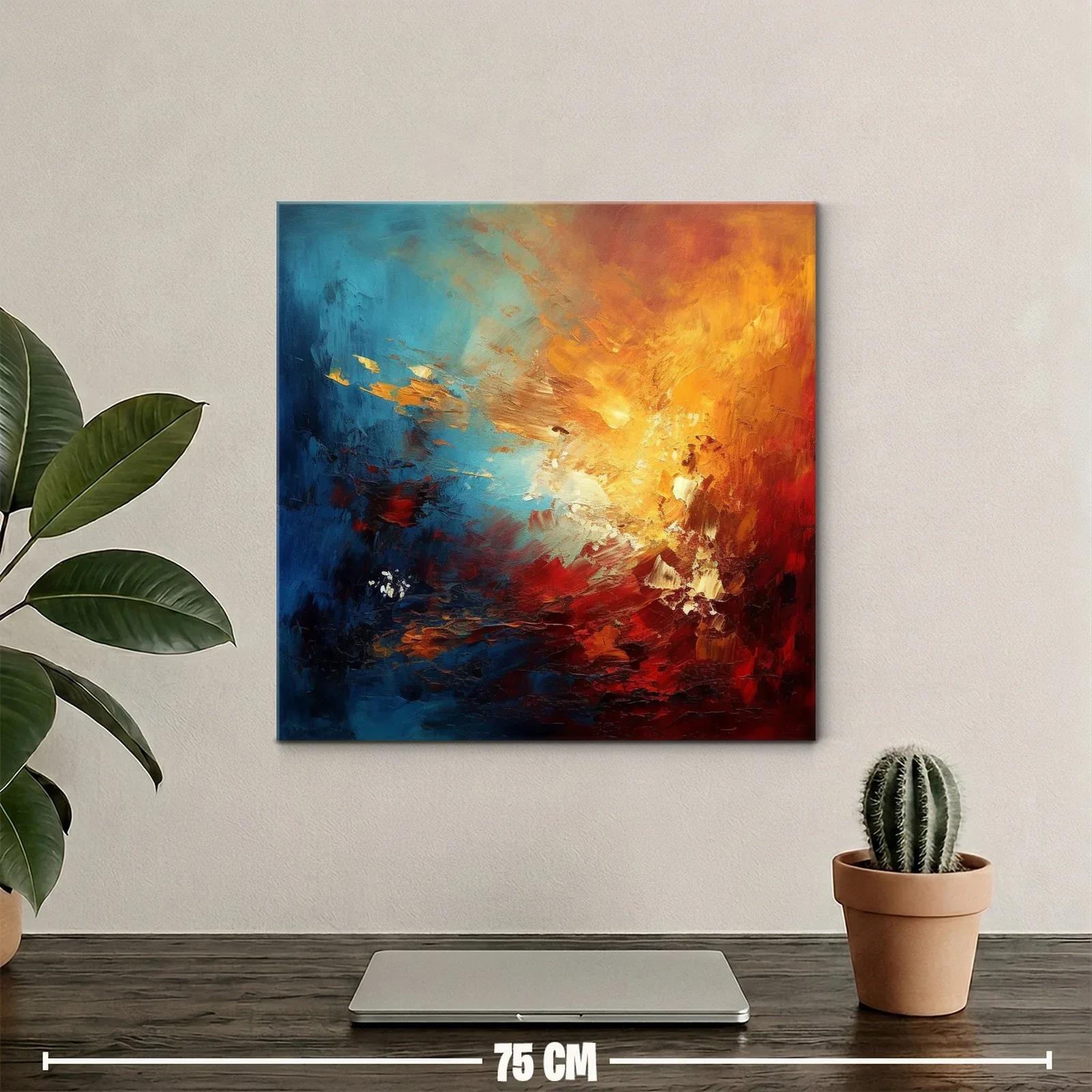 Cuadro abstracto con tonos cálidos y fríos contrastantes — miniatura 2