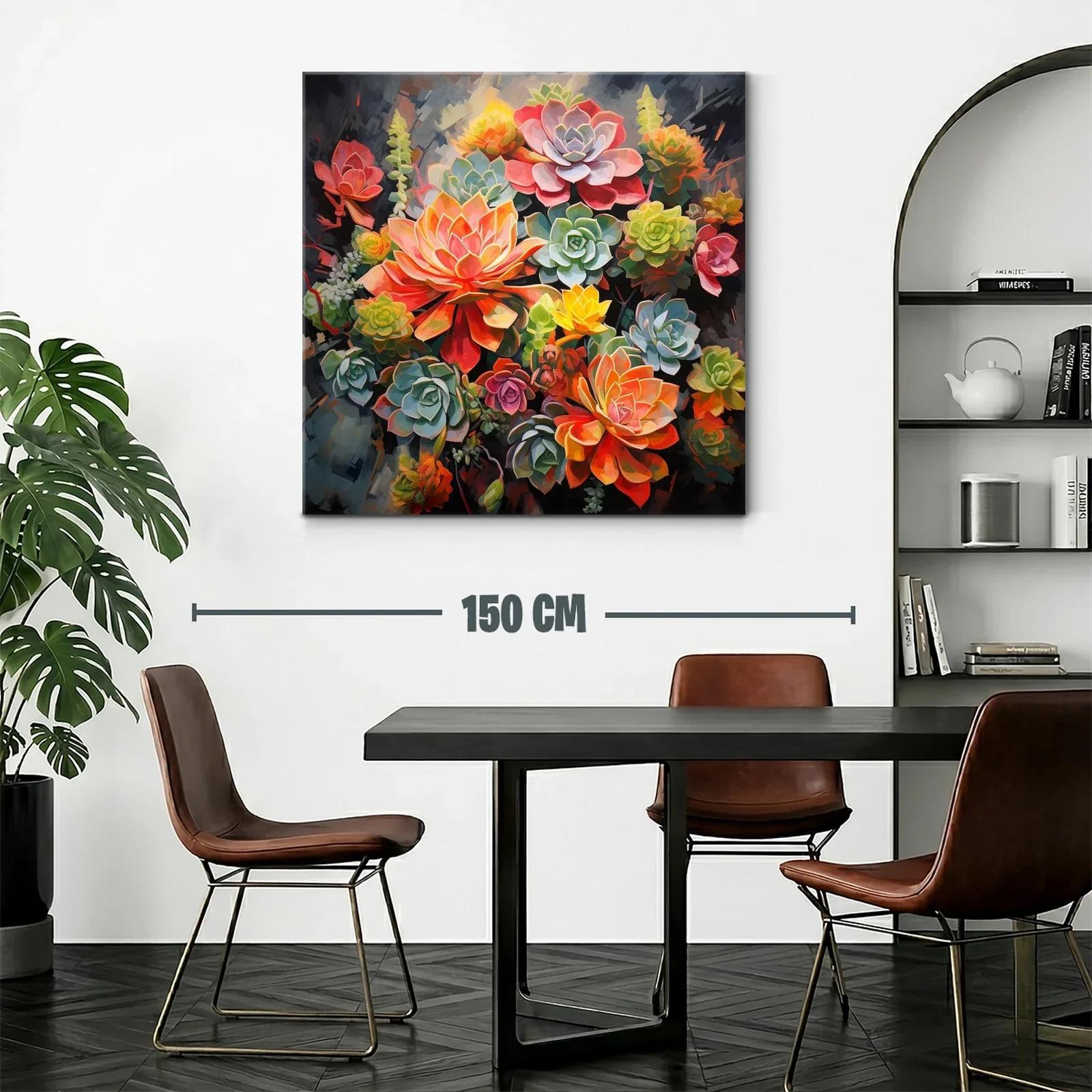 Cuadro floral vibrante con suculentas en tonos cálidos y verdes — miniatura 2