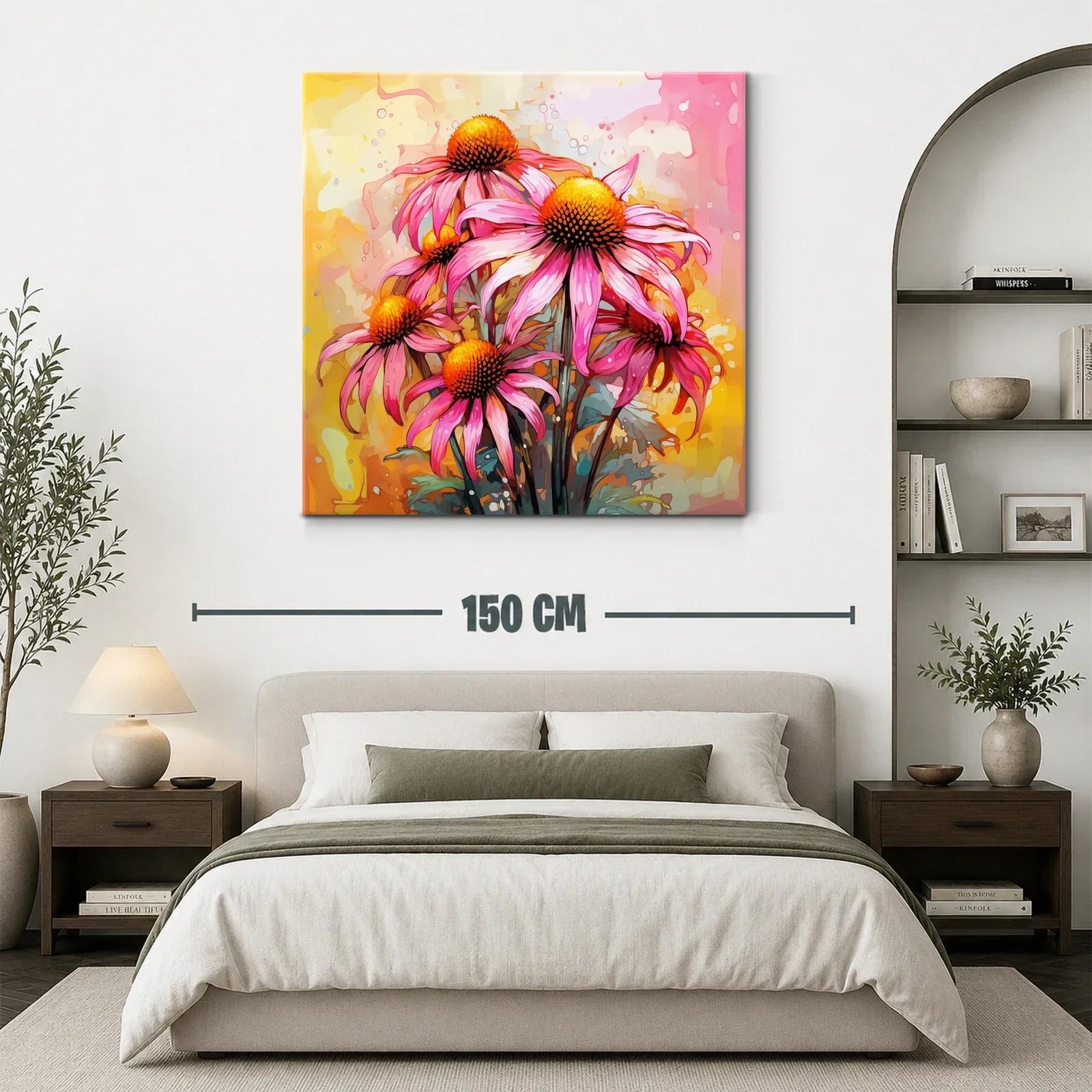 Cuadro vibrante de flores rosas con fondo cálido — miniatura 3