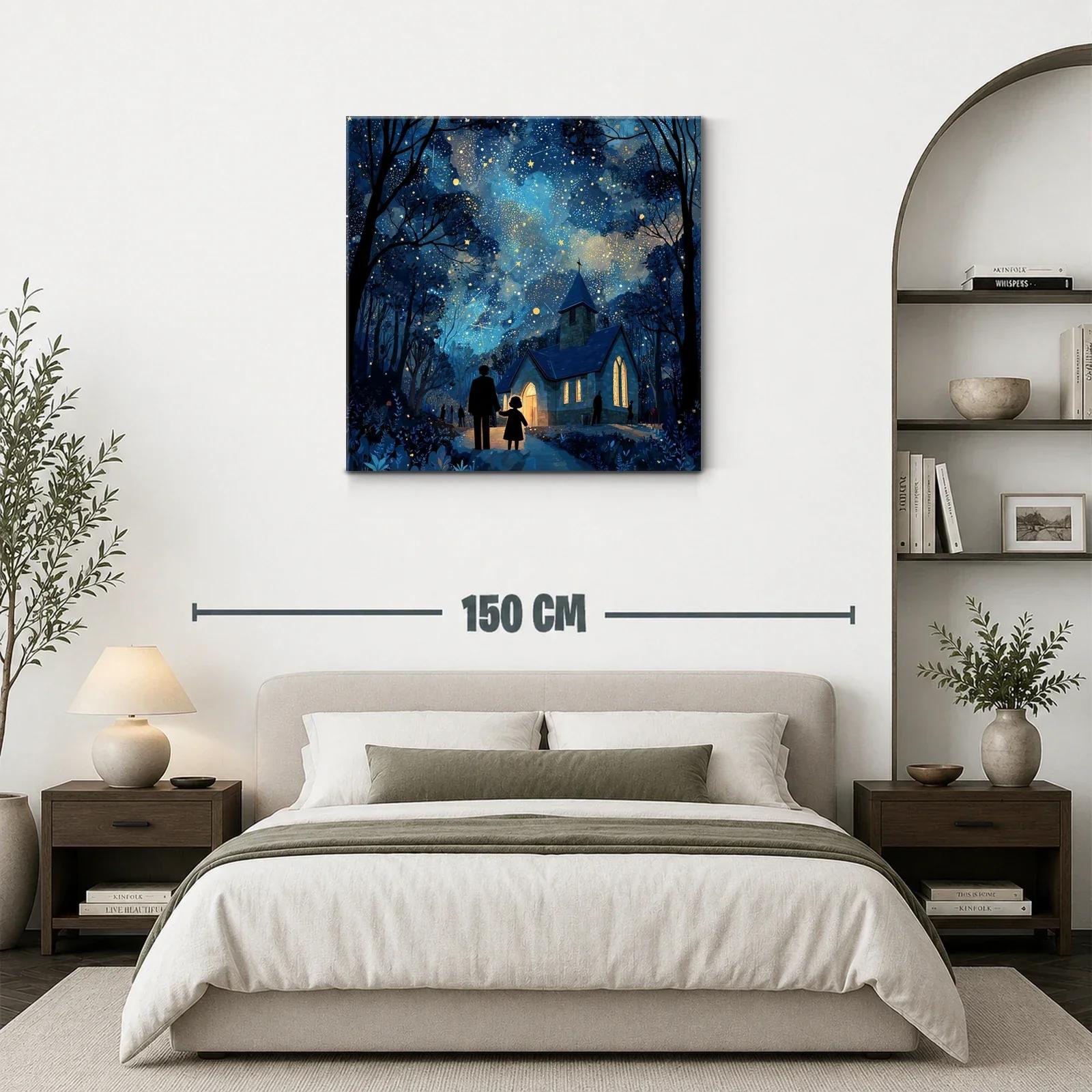 Nocturno encantador con iglesia iluminada bajo cielo estrellado — miniatura 3
