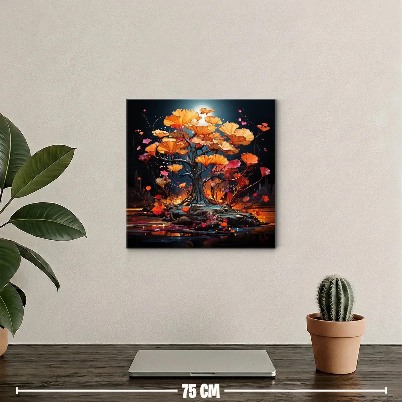 Árbol de flores naranjas con luz de luna brillante — miniatura 2