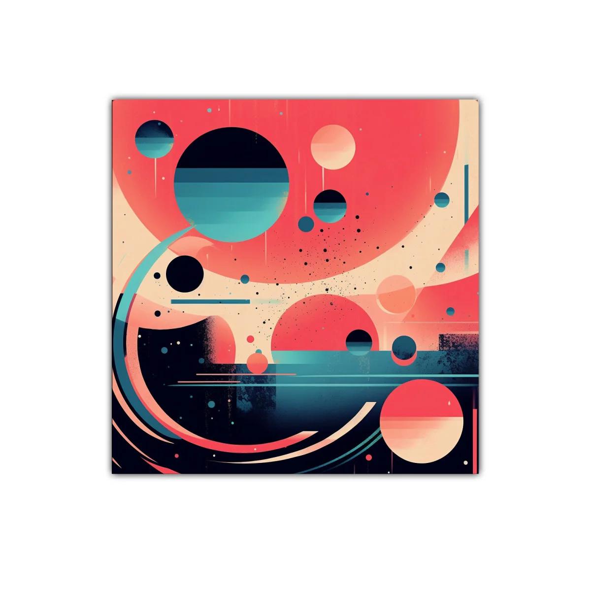 Composición abstracta con esferas y tonos coral y azul — imagen principal