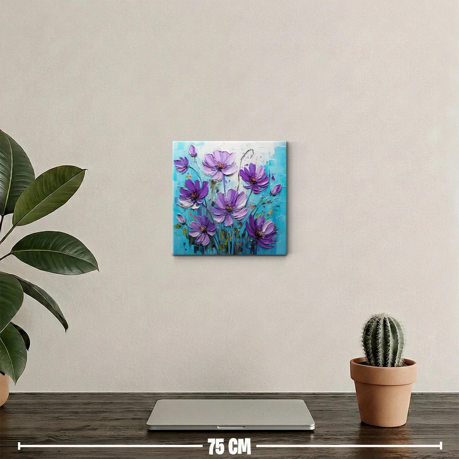 Cuadro decorativo con flores violetas sobre fondo azul — miniatura 2