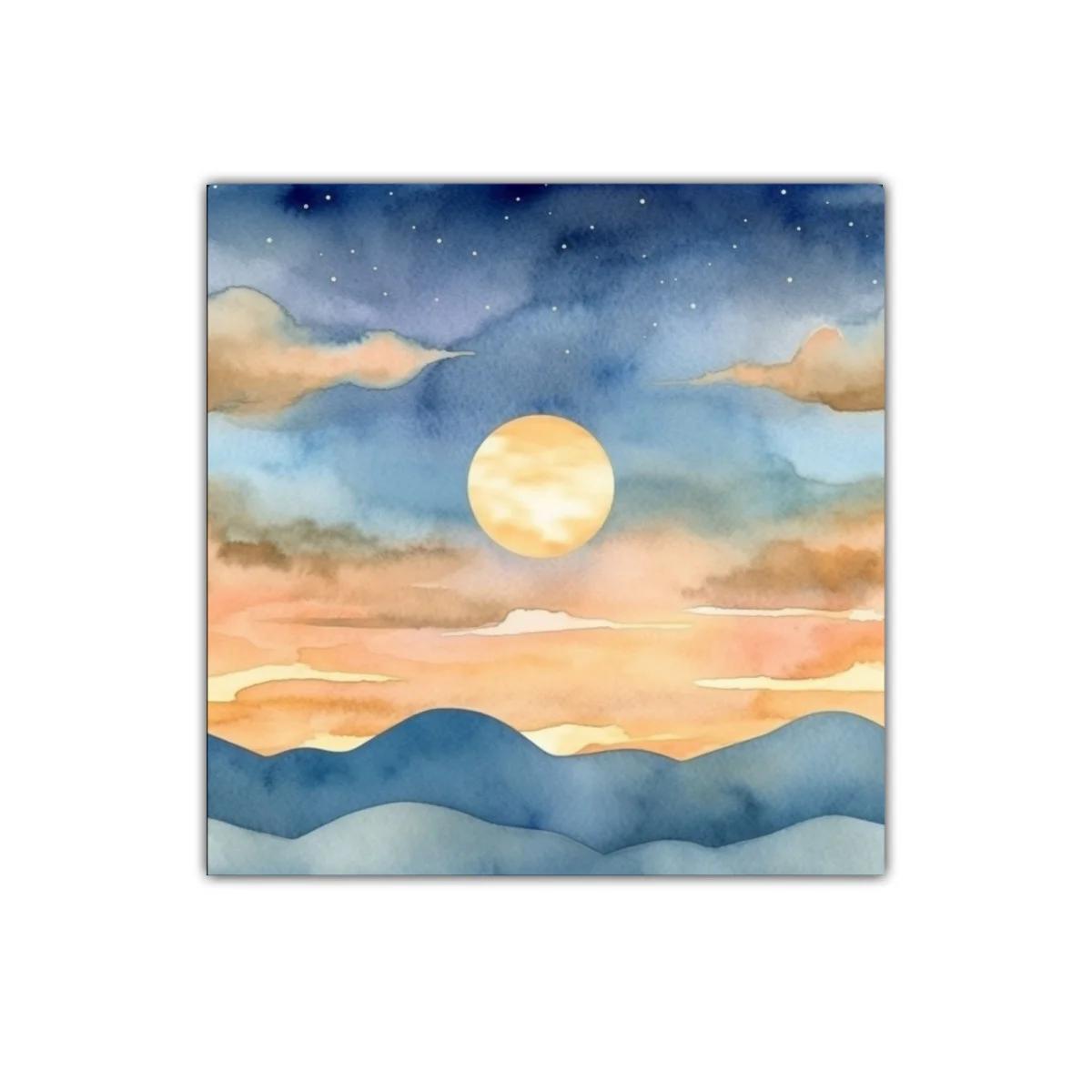 Paisaje nocturno con luna llena y montañas suaves — miniatura 1