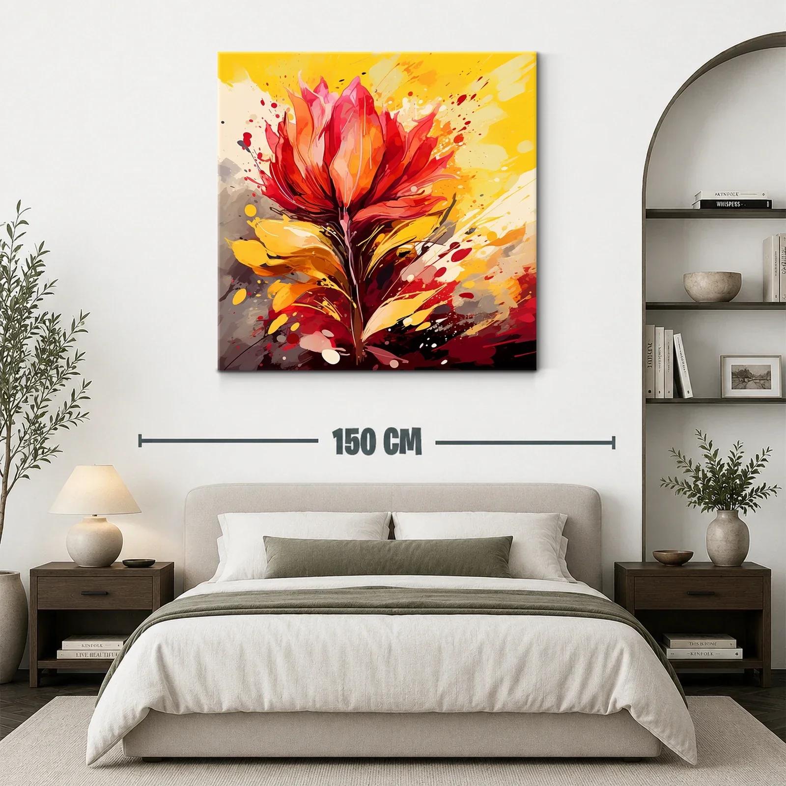 Cuadro moderno con explosión floral en tonos cálidos — miniatura 3