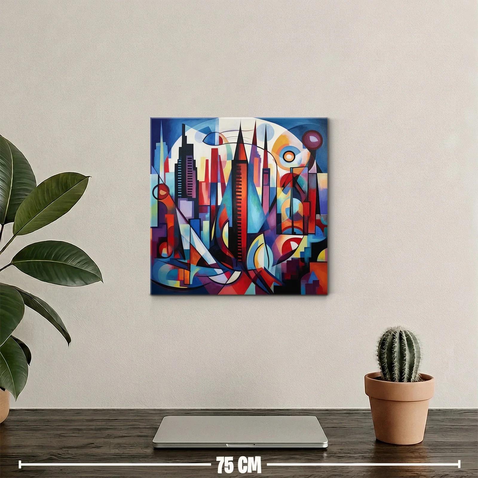 Composición abstracta urbana en vibrantes tonos cálidos y fríos — miniatura 2