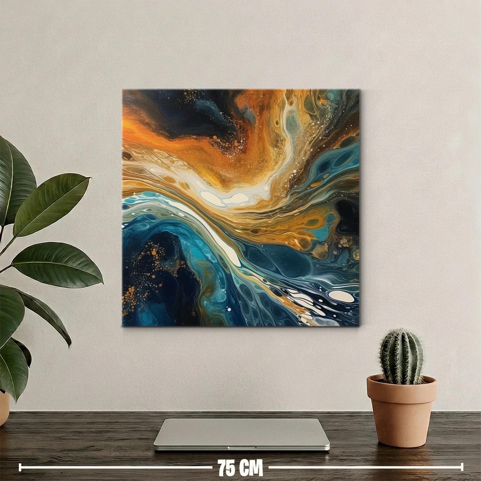 Cuadro abstracto con tonos azules y naranjas vibrantes — miniatura 2
