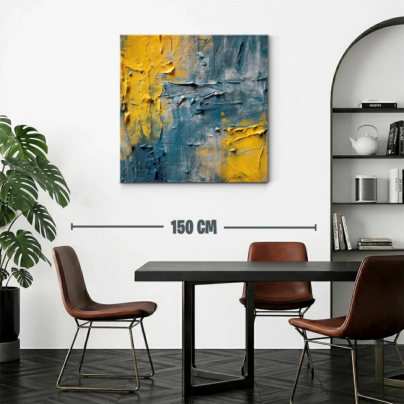 Cuadro abstracto con texturas en tonos amarillo y azul — miniatura 2