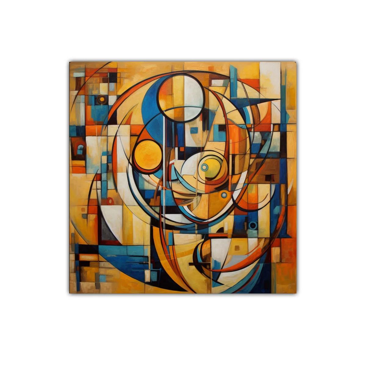 Composición abstracta con curvas y bloques de color cálido — imagen principal