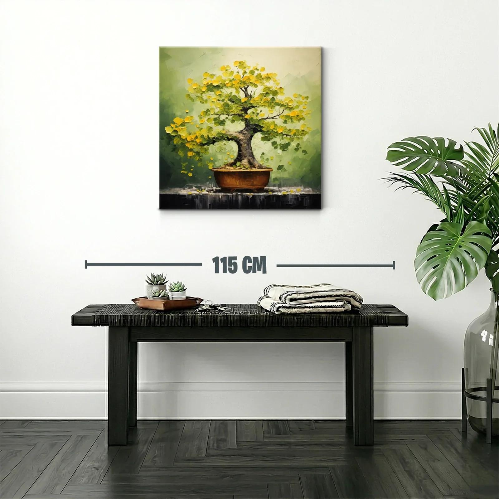 Arbol Bonsái con Hojas Amarillas y Fondo Verde Suave — miniatura 2