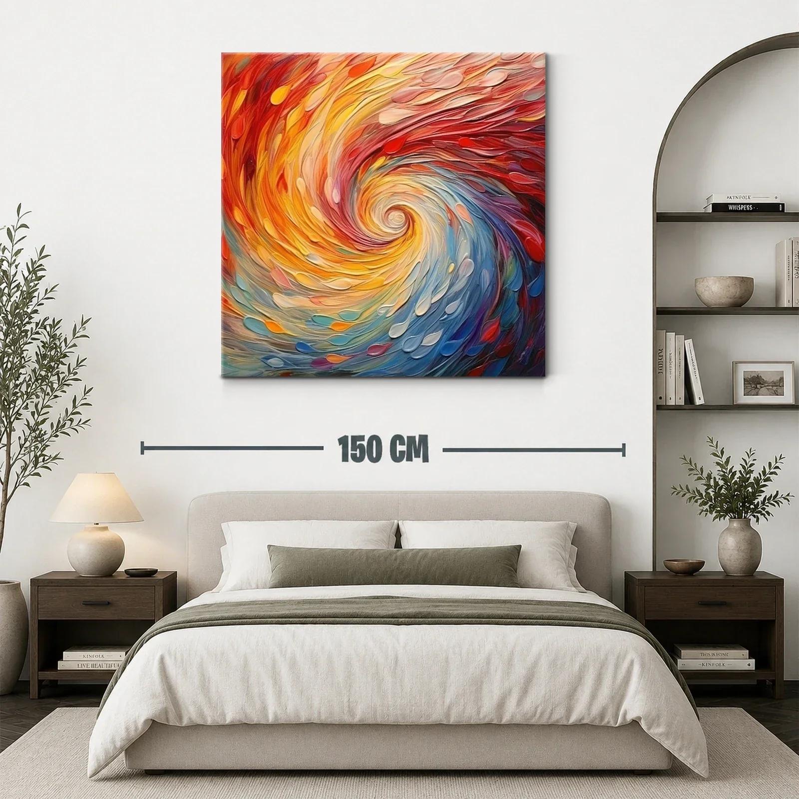 Cuadro abstracto en espiral con vibrantes tonos cálidos y fríos — miniatura 3