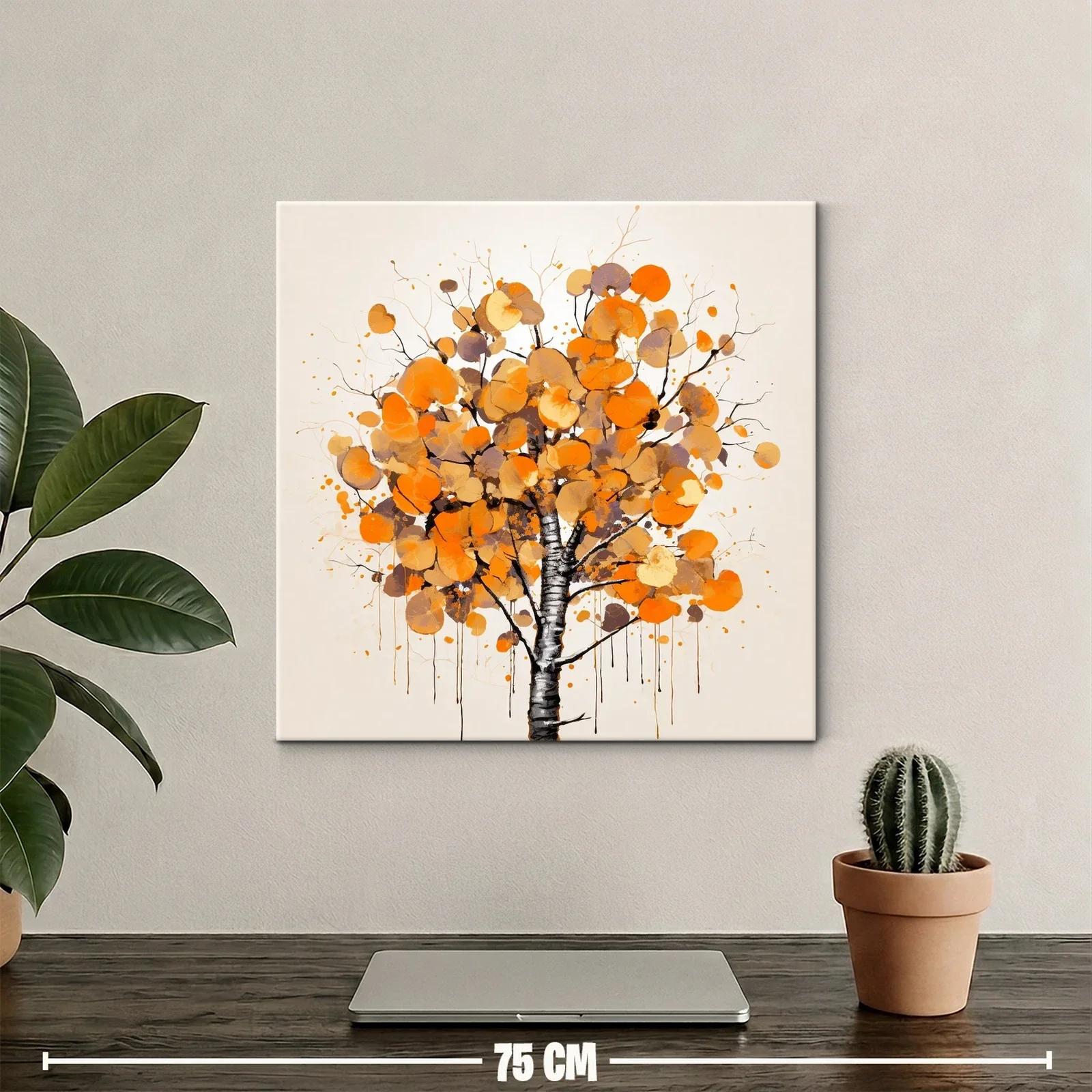Cuadro árbol con hojas en tonos cálidos y ocre — miniatura 2